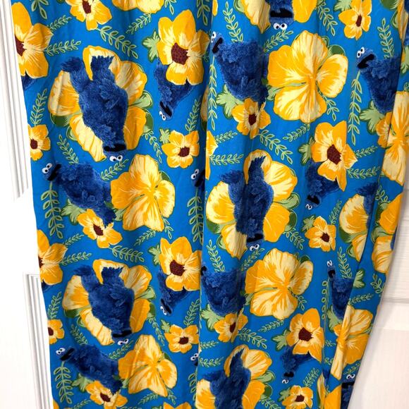 Sesame Street Mens Large Cookie Monster Floral Pajama Lounge Sleep Pants - Picture 6 of 7